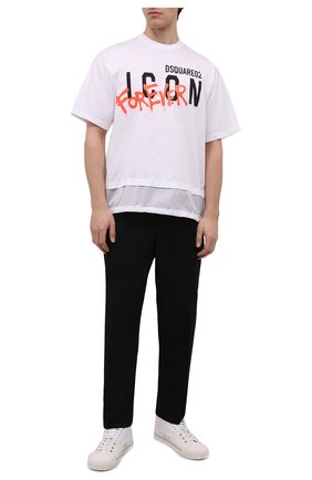 Мужская хлопковая футболка DSQUARED2 белого цвета по цене 35350 руб., арт. S79GC0041/S23009 | Фото 2 Мужская хлопковая футболка DSQUARED2 белого цвета, арт. S79GC0041/S23009 | Фото 2 (Рукава: Короткие; Длина (для топов): Стандартные; Материал внешний: Хлопок; Принт: С принтом; Стили: Гранж)