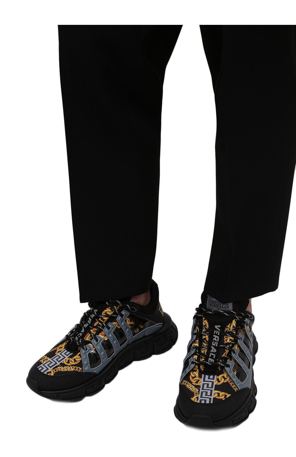 Мужские комбинированные кроссовки trigreca VERSACE черного цвета, арт. DSU8094/1A02707 | Фото 3 (Материал внешний: Текстиль; Стили: Гранж; Материал утеплителя: Без утеплителя; Материал внутренний: Текстиль)