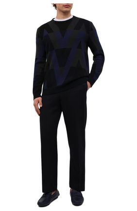 Мужские кожаные мокасины VERSACE темно-синего цвета, арт. 1003354/1A02337 | Фото 2 (Материал внешний: Кожа; Материал внутренний: Натуральная кожа; Стили: Кэжуэл)