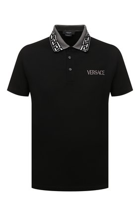 Мужское хлопковое поло VERSACE черного цвета по цене 54800 руб., арт. 1002545/1A01875 | Фото 1 Мужское хлопковое поло VERSACE черного цвета, арт. 1002545/1A01875 | Фото 1 (Материал внешний: Хлопок; Длина (для топов): Стандартные; Рукава: Короткие; Застежка: Пуговицы; Стили: Кэжуэл)
