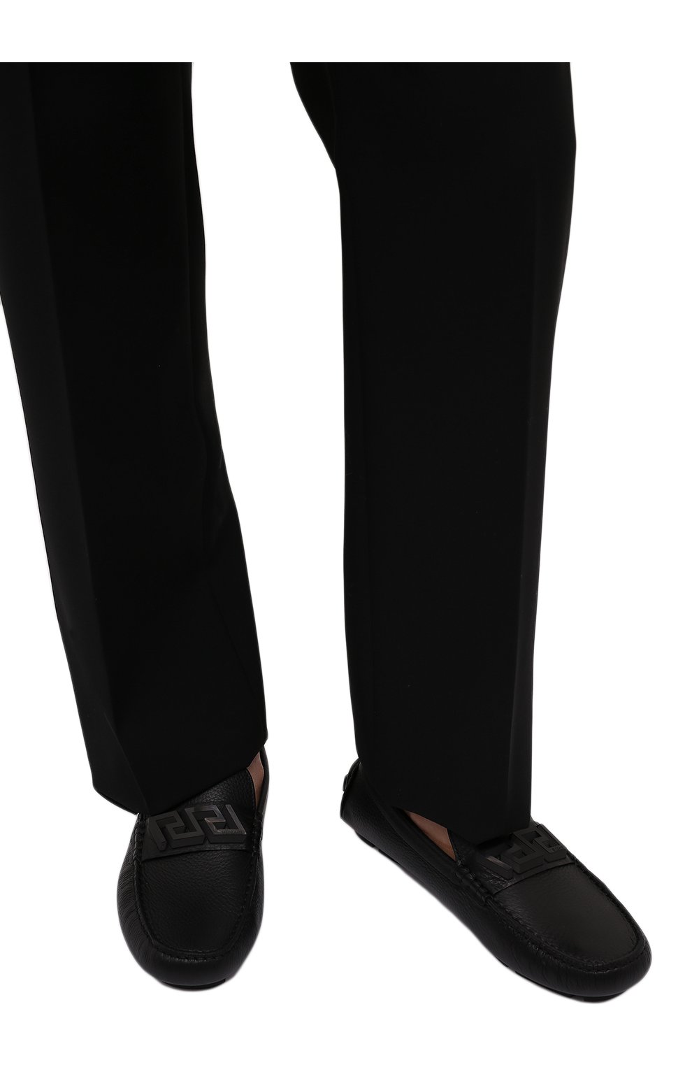 Мужские кожаные мокасины VERSACE черного цвета, арт. 1003354/1A02337 | Фото 3 (Материал внешний: Кожа; Материал внутренний: Натуральная кожа; Стили: Кэжуэл)