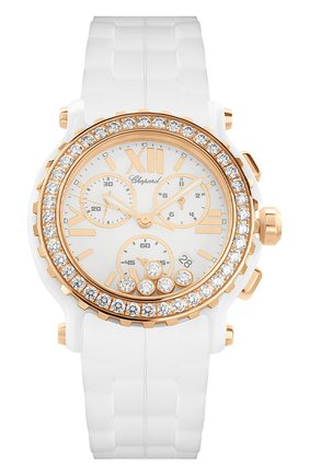 Женские часы happy sport chrono CHOPARD бесцветного цвета по цене 3024000 руб., арт. 288515-9002 | Фото 1 Женские часы happy sport chrono CHOPARD бесцветного цвета, арт. 288515-9002 | Фото 1 (Механизм: Кварц; Материал корпуса: Розовое золото; Цвет циферблата: Белый)