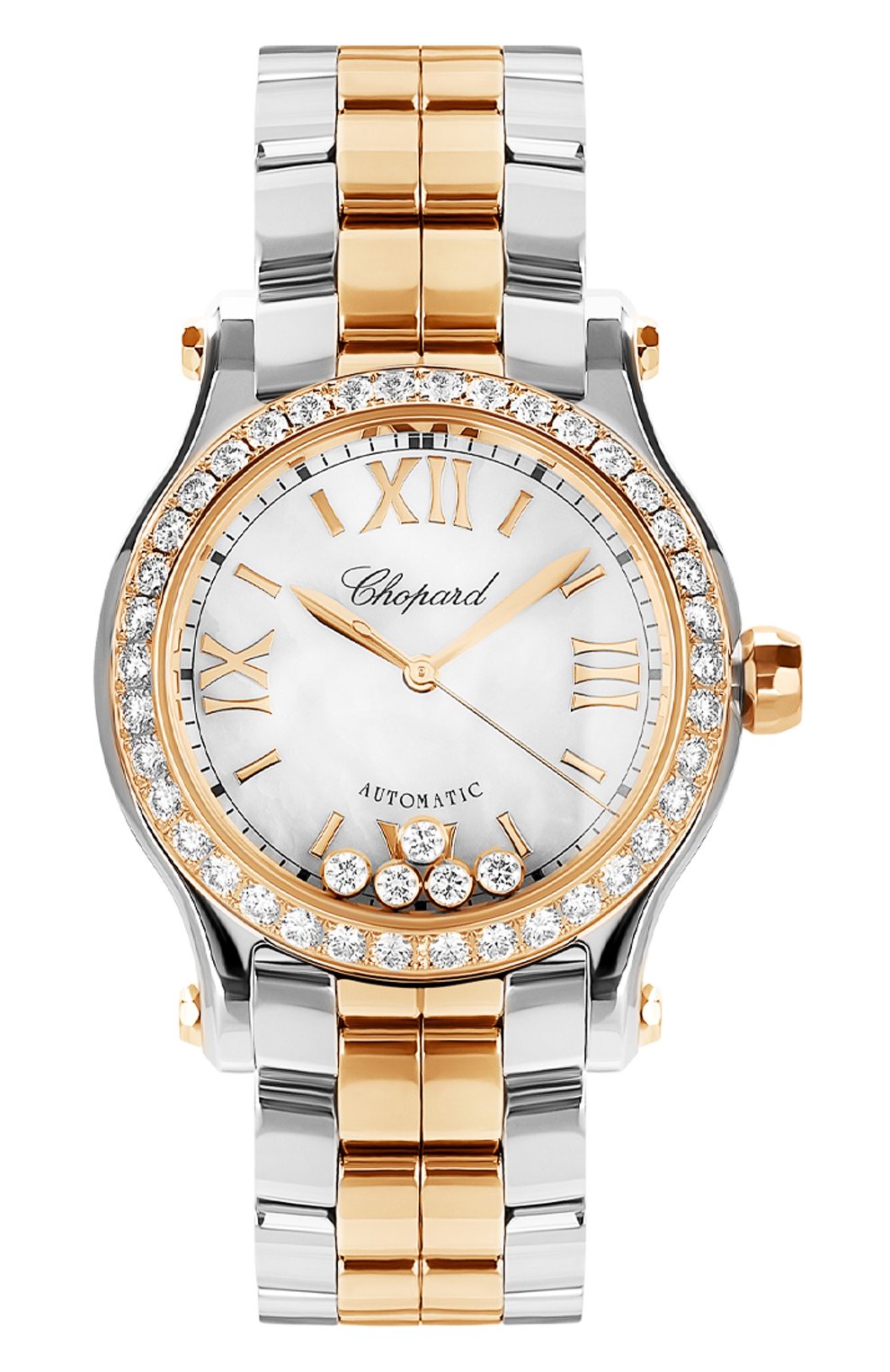 Женские часы happy sport CHOPARD бесцветного цвета, арт. 278573-6021 | Фото 1 (Механизм: Автомат; Цвет циферблата: Перламутровый; Материал корпуса: Сталь и розовое золото)