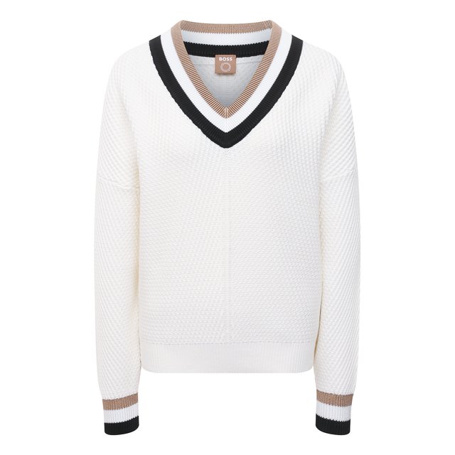 Пуловер из хлопка и шелка BOSS 50471973, цвет белый, размер 46