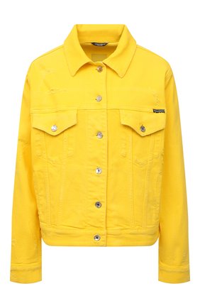 Женская джинсовая куртка DOLCE & GABBANA желтого цвета, арт. F9M00D/G8EY3 | Фото 1 (Рукава: Длинные; Длина (верхняя одежда): Короткие; Материал внешний: Хлопок, Деним; Стили: Гламурный; Кросс-КТ: Деним, Куртка)
