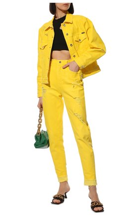 Женская джинсовая куртка DOLCE & GABBANA желтого цвета, арт. F9M00D/G8EY3 | Фото 2 (Рукава: Длинные; Длина (верхняя одежда): Короткие; Материал внешний: Хлопок, Деним; Стили: Гламурный; Кросс-КТ: Деним, Куртка)