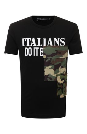 Мужская хлопковая футболка DOLCE & GABBANA черного цвета по цене 79850 руб., арт. G8NZ3T/G7BTA | Фото 1 Мужская хлопковая футболка DOLCE & GABBANA черного цвета, арт. G8NZ3T/G7BTA | Фото 1 (Материал внешний: Хлопок; Длина (для топов): Стандартные; Рукава: Короткие; Принт: С принтом; Стили: Милитари)