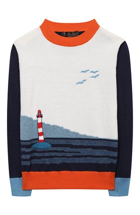 Детский хлопковый пуловер LORO PIANA синего цвета, арт. FAM1109 | Фото 1 (Рукава: Длинные; Материал внешний: Хлопок; Мальчики Кросс-КТ: Пуловер-одежда)