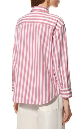 Женская хлопковая рубашка JIL SANDER светло-розового цвета, арт. JSPU600405-WU246010 | Фото 4 (Рукава: Длинные; Принт: Полоска; Женское Кросс-КТ: Рубашка-одежда; Длина (для топов): Стандартные; Материал внешний: Хлопок; Стили: Минимализм)