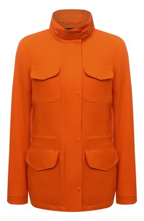 Женская льняная куртка LORO PIANA оранжевого цвета, арт. FAF6362 | Фото 1 (Материал внешний: Лен; Длина (верхняя одежда): Короткие; Рукава: Длинные; Стили: Кэжуэл; Кросс-КТ: Куртка)