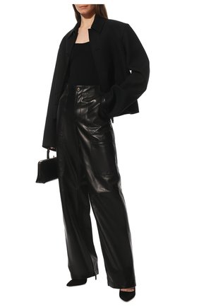 Женские кожаные брюки TOM FORD черного цвета, арт. PAL727-LEX228 | Фото 2 (Длина (брюки, джинсы): Удлиненные; Материал внешний: Натуральная кожа; Материал подклада: Шелк; Стили: Гламурный; Женское Кросс-КТ: Брюки-одежда; Силуэт Ж (брюки и джинсы): Широкие)