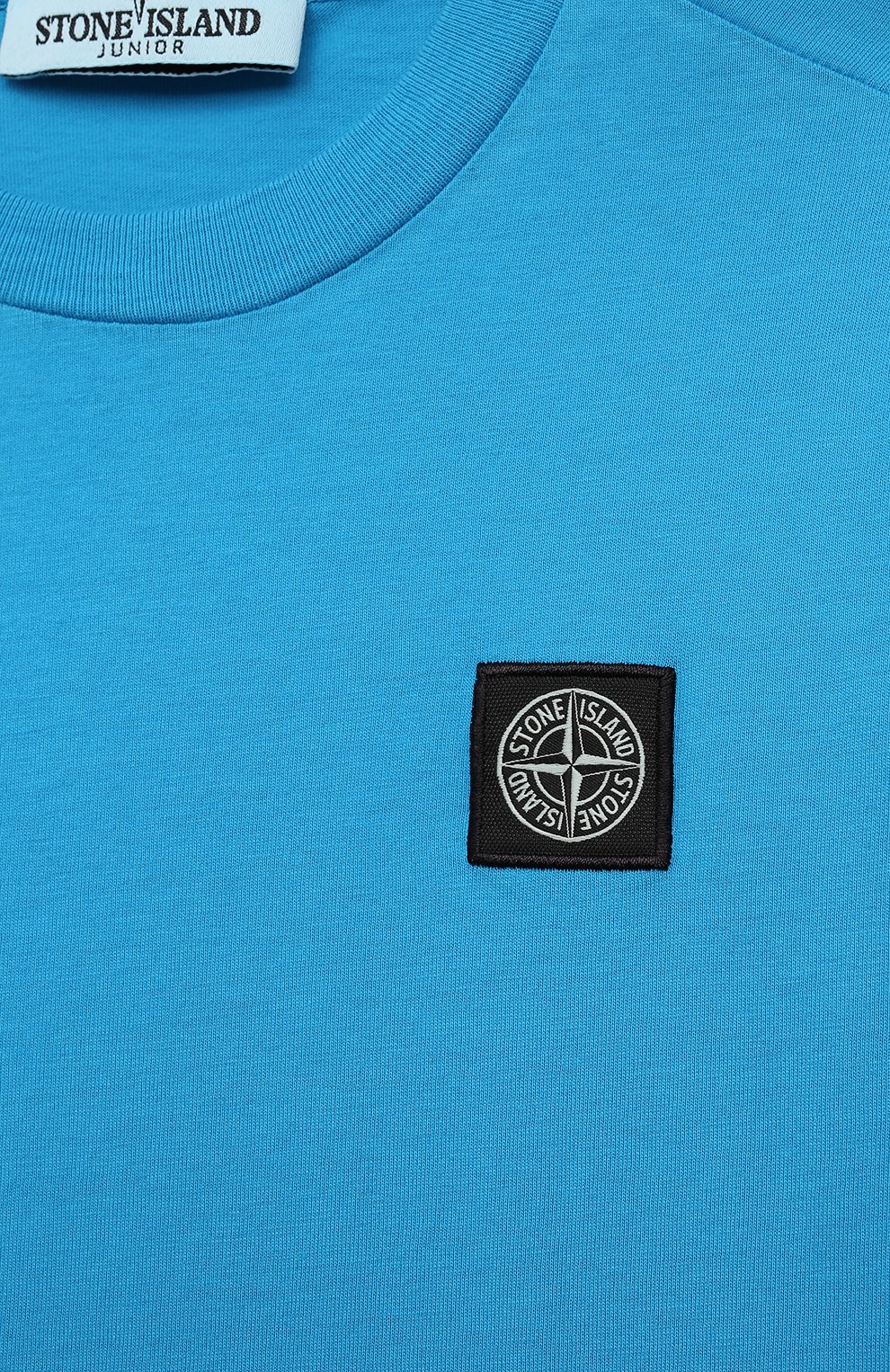 Детская хлопковая футболка STONE ISLAND голубого цвета, арт. 761620147/6-8 | Фото 3 (Рукава: Короткие; Материал внешний: Хлопок; Мальчики Кросс-КТ: Футболка-одежда)