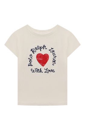 Детская хлопковая футболка POLO RALPH LAUREN белого цвета, арт. 311856410 | Фото 1 (Материал внешний: Хлопок; Рукава: Короткие; Девочки Кросс-КТ: футболка-одежда; Ростовка одежда: 3 года | 98 см, 4 года | 104 см)