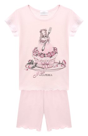 Детская хлопковая пижама LA PERLA розового цвета, арт. 70411/2A-6A | Фото 1 (Материал внешний: Хлопок; Рукава: Короткие; Девочки Кросс-КТ: Пижама; Ростовка одежда: 2 года | 92 см, 3 года | 98 см, 4 года | 104 см, 5 лет | 110 см, 6 лет | 116 см)