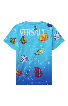 Детская хлопковая футболка VERSACE голубого цвета, арт. 1000129/1A02111/8A-14A | Фото 2 (Материал внешний: Хлопок; Рукава: Короткие)