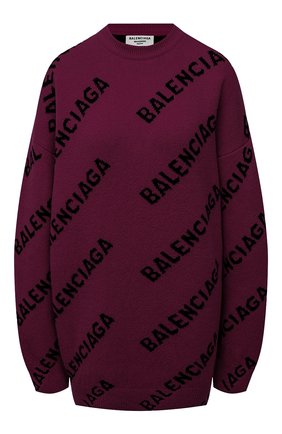 Женский шерстяной свитер BALENCIAGA фиолетового цвета, арт. 657520/T1567 | Фото 1 (Материал внешний: Шерсть; Длина (для топов): Удлиненные; Рукава: Длинные; Женское Кросс-КТ: Свитер-одежда; Стили: Спорт-шик)
