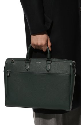 Мужская кожаная сумка для ноутбука SERAPIAN темно-зеленого цвета, арт. SRCCHMLL621838B | Фото 2 (Материал: Натуральная кожа; Ремень/цепочка: На ремешке; Размер: large)