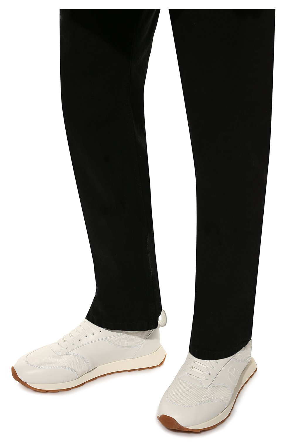 Мужские комбинированные кроссовки GIORGIO ARMANI кремвого цвета, арт. X2X160/XN154 | Фото 3 (Материал внешний: Кожа; Материал внутренний: Натуральная кожа, Текстиль; Стили: Классический; Материал утеплителя: Без утеплителя)