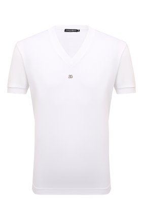 Мужская хлопковая футболка DOLCE & GABBANA белого цвета, арт. G80F3Z/G7B9H | Фото 1 (Материал внешний: Хлопок; Рукава: Короткие; Длина (для топов): Стандартные; Принт: Без принта; Стили: Кэжуэл)
