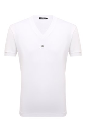 Мужская хлопковая футболка DOLCE & GABBANA белого цвета по цене 39750 руб., арт. G80F3Z/G7B9H | Фото 1 Мужская хлопковая футболка DOLCE & GABBANA белого цвета, арт. G80F3Z/G7B9H | Фото 1 (Материал внешний: Хлопок; Рукава: Короткие; Длина (для топов): Стандартные; Принт: Без принта; Стили: Кэжуэл)