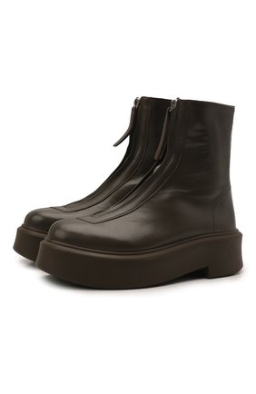 Женские кожаные ботинки zipped boot i THE ROW хаки цвета, арт. F1144-N60 | Фото 1 (Материал внешний: Кожа; Материал внутренний: Натуральная кожа; Материал утеплителя: Без утеплителя; Женское Кросс-КТ: Военные ботинки)