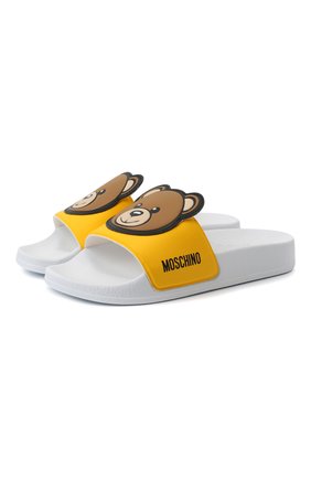 Детский шлепанцы MOSCHINO желтого цвета по цене 12550 руб., арт. 70266/PVC/29-35 | Фото 1 Детский шлепанцы MOSCHINO желтого цвета, арт. 70266/PVC/29-35 | Фото 1 (Материал внутренний: Текстиль; Материал внешний: Резина, Пластик; ширина носка стельки: 7,5; Длина стельки: 19; толщина подошвы: 2,1)