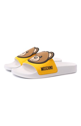 Детский шлепанцы MOSCHINO желтого цвета по цене 13850 руб., арт. 70266/PVC/36-41 | Фото 1 Детский шлепанцы MOSCHINO желтого цвета, арт. 70266/PVC/36-41 | Фото 1 (Материал внутренний: Текстиль; Материал внешний: Резина, Пластик; Длина стельки: 23,8; ширина носка стельки: 8,6; толщина подошвы: 2,4)