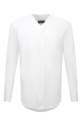 Мужская хлопковая рубашка GIORGIO ARMANI белого цвета по цене 72050 руб., арт. 2SGCCZ89/TZ069 | Фото 1 Мужская хлопковая рубашка GIORGIO ARMANI белого цвета, арт. 2SGCCZ89/TZ069 | Фото 1 (Материал внешний: Хлопок; Рукава: Длинные; Длина (для топов): Стандартные; Случай: Повседневный; Принт: Однотонные; Стили: Минимализм; Манжеты: На кнопках; Воротник: Открытый ворот)