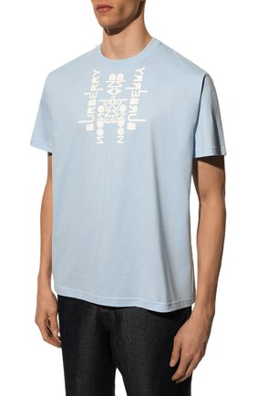 Мужская хлопковая футболка BURBERRY голубого цвета, арт. 8051399 | Фото 3 (Рукава: Короткие; Длина (для топов): Стандартные; Принт: С принтом; Материал внешний: Хлопок; Стили: Кэжуэл)
