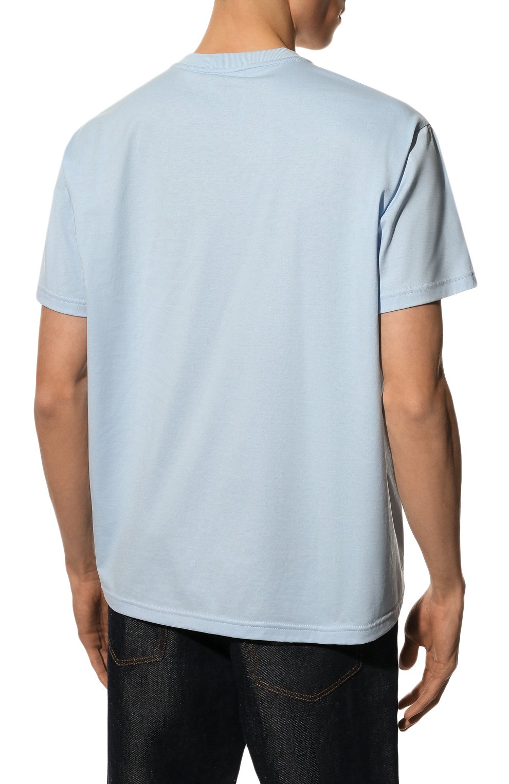 Мужская хлопковая футболка BURBERRY голубого цвета, арт. 8051399 | Фото 4 (Рукава: Короткие; Длина (для топов): Стандартные; Принт: С принтом; Материал внешний: Хлопок; Стили: Кэжуэл)