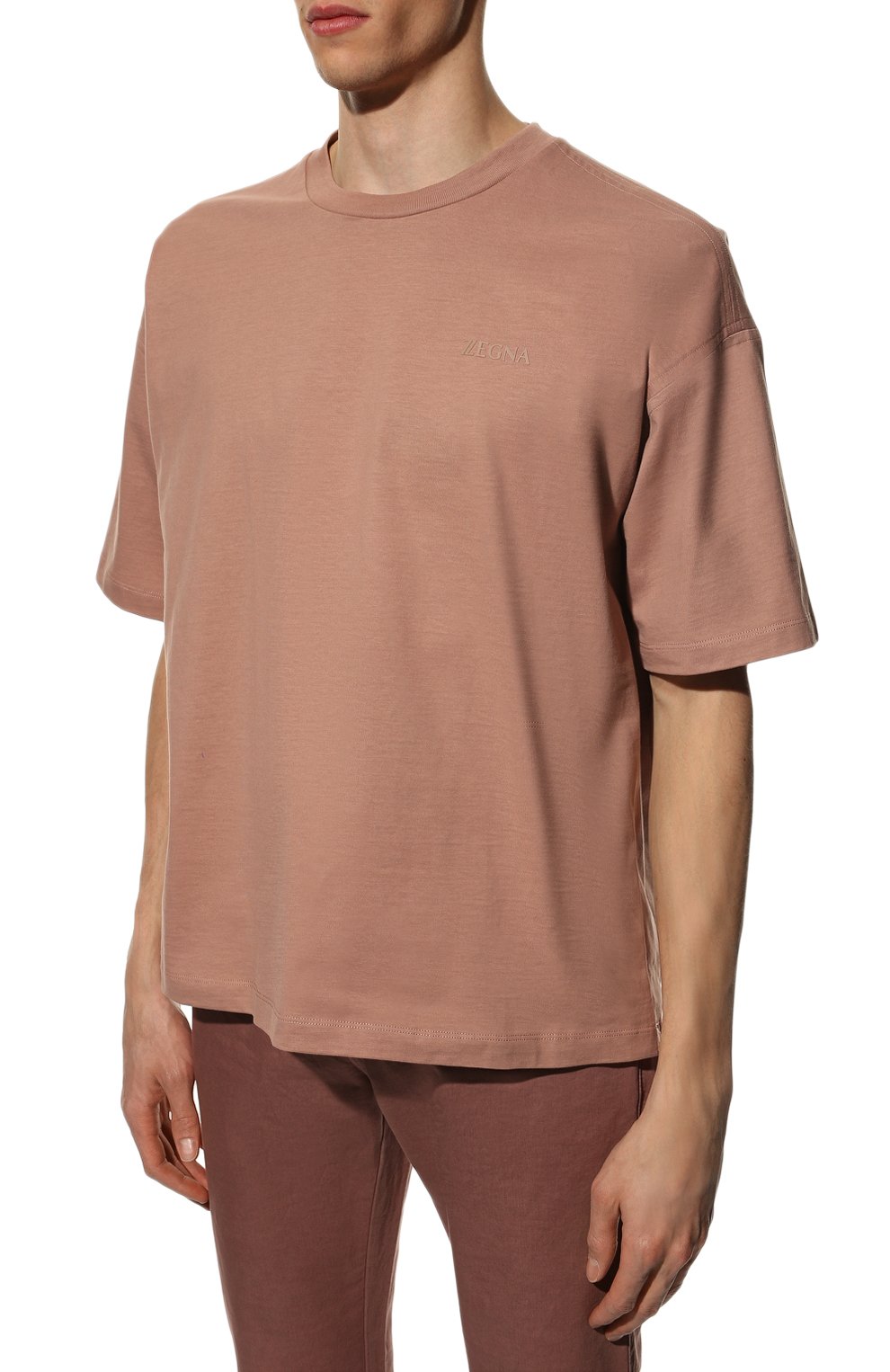Мужская хлопковая футболка Z ZEGNA розового цвета, арт. VZ364/ZZ680 | Фото 3 (Принт: Без принта; Рукава: Короткие; Длина (для топов): Стандартные; Материал внешний: Хлопок; Стили: Кэжуэл)