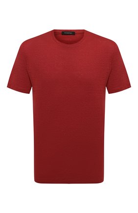 Мужская льняная футболка ERMENEGILDO ZEGNA красного цвета, арт. UU564/706 | Фото 1 (Рукава: Короткие; Материал внешний: Лен; Длина (для топов): Стандартные; Принт: Без принта; Стили: Кэжуэл)