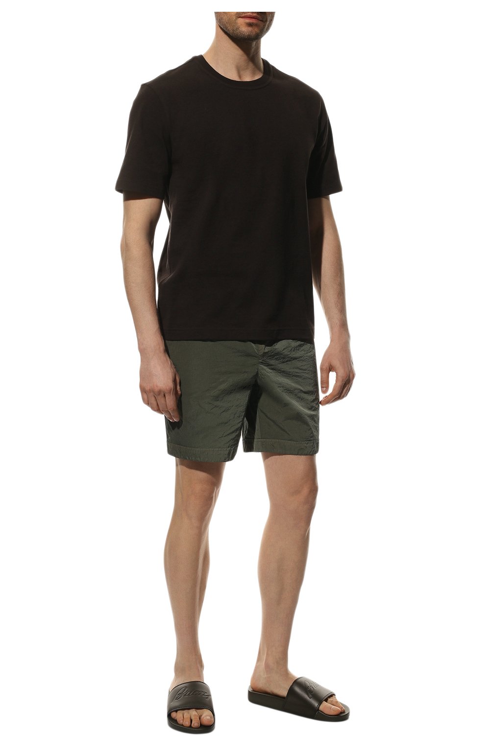 Мужские кожаные шлепанцы BRIONI темно-зеленого цвета, арт. QYQB0L/P1705 | Фото 2 (Материал внешний: Кожа; Материал внутренний: Натуральная кожа)