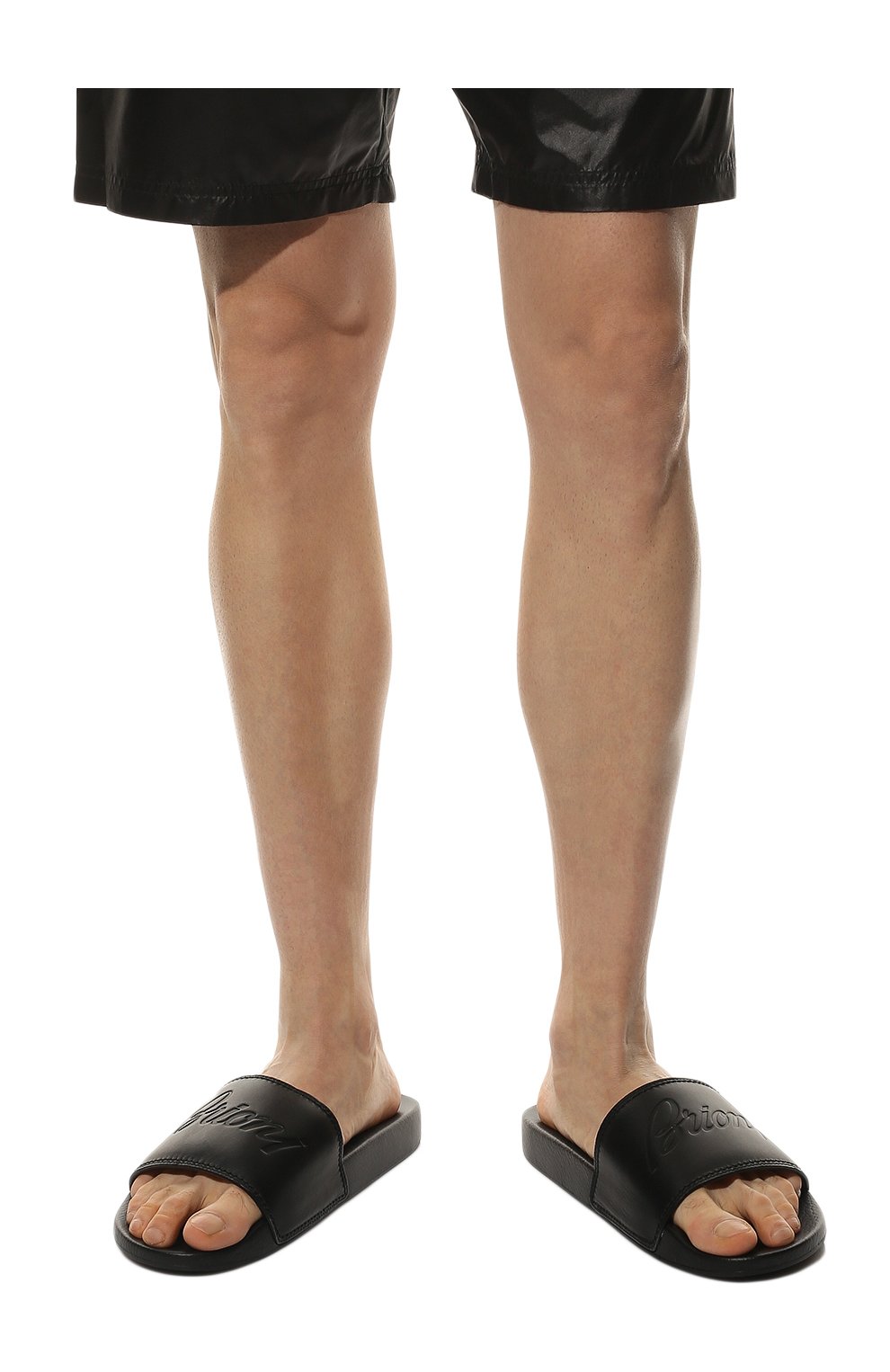 Мужские кожаные шлепанцы BRIONI черного цвета, арт. QYQB0L/P1705 | Фото 3 (Материал внешний: Кожа; Материал внутренний: Натуральная кожа)