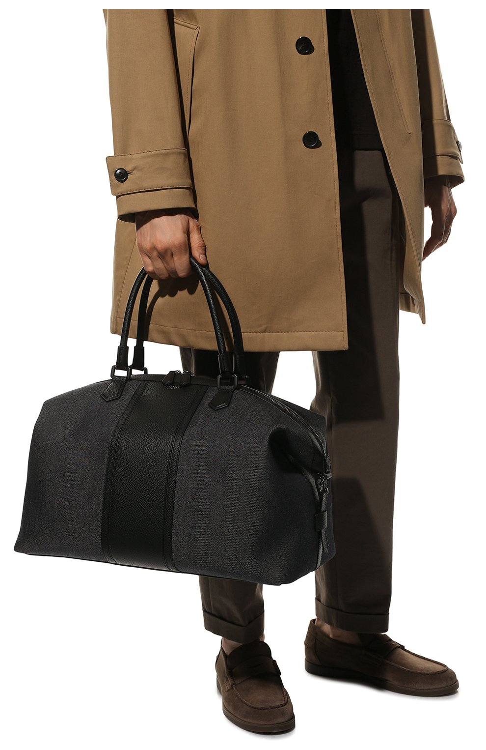 Мужская комбинированная дорожная сумка SERAPIAN темно-синего цвета, арт. SRDENMTR707545A | Фото 2 (Ремень/цепочка: На ремешке; Материал: Текстиль; Размер: large)