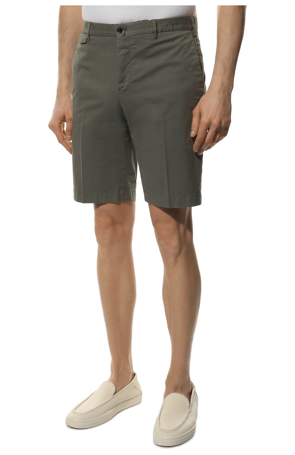 Мужские хлопковые шорты PT TORINO серого цвета, арт. 221-CB BTKCZ00CL1/NU35 | Фото 3 (Длина Шорты М: До колена; Материал внешний: Хлопок; Случай: Формальный; Стили: Кэжуэл)