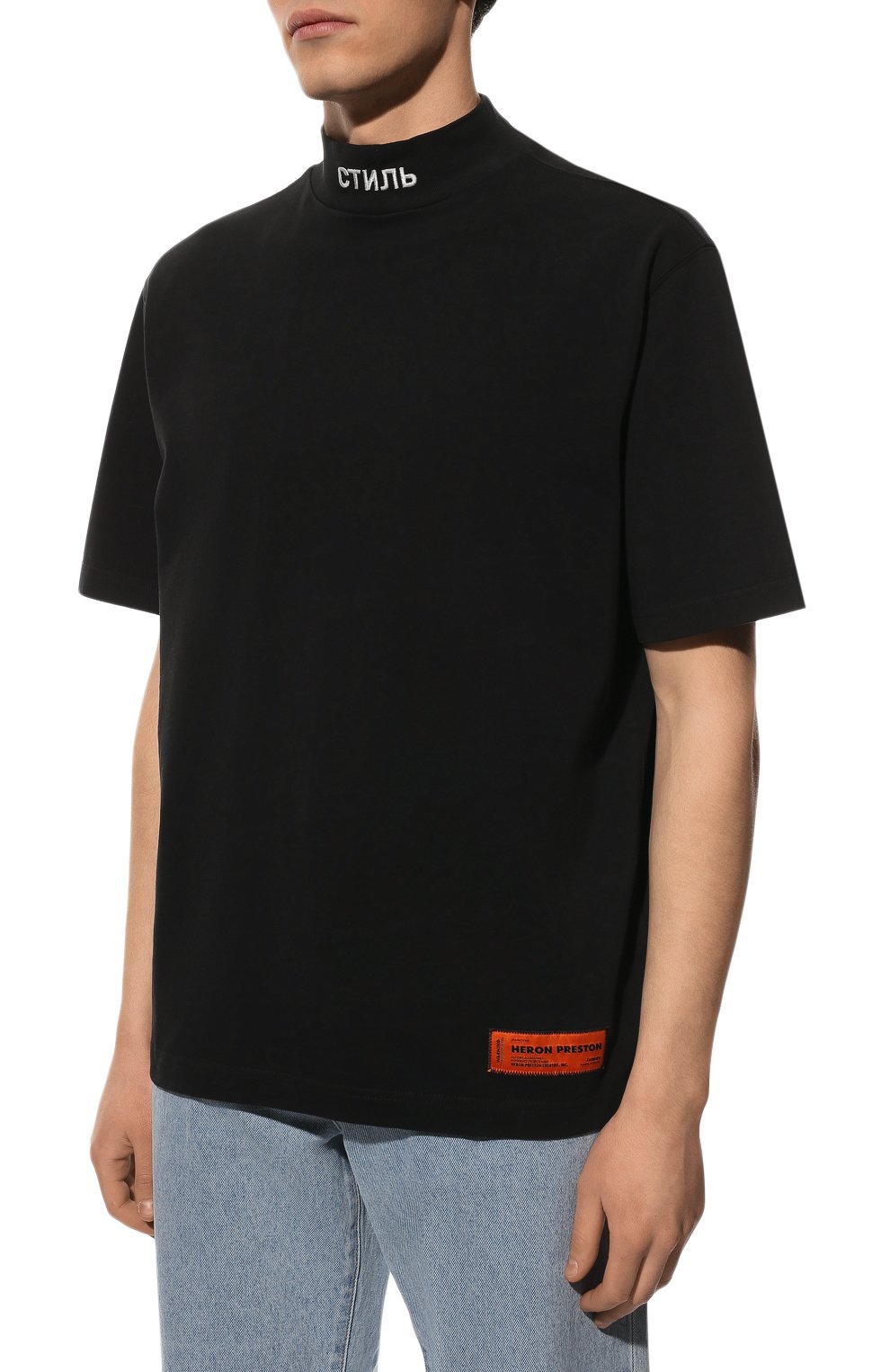Мужская хлопковая футболка HERON PRESTON черного цвета, арт. HMAA021C99JER0011001 | Фото 3 (Принт: Без принта, С принтом; Рукава: Короткие; Длина (для топов): Стандартные; Стили: Гранж; Материал внешний: Хлопок)