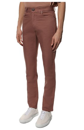 Мужские брюки из хлопка и льна ERMENEGILDO ZEGNA розового цвета, арт. UZI37/GAN | Фото 3 (Длина (брюки, джинсы): Стандартные; Случай: Повседневный; Материал внешний: Хлопок; Стили: Кэжуэл)