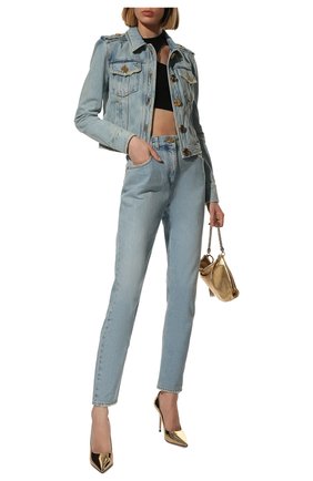 Женская джинсовая куртка BALMAIN голубого цвета, арт. XF1TC040/DB53 | Фото 2 (Рукава: Длинные; Материал внешний: Хлопок, Деним; Длина (верхняя одежда): Короткие; Кросс-КТ: Куртка, Деним; Стили: Гранж)