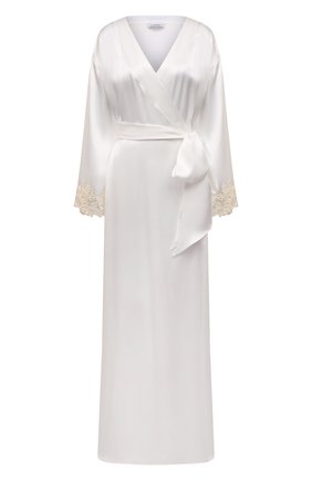 Женский шелковый халат LA PERLA белого цвета, арт. 0019231/0231 | Фото 1 (Длина Ж (юбки, платья, шорты): Макси; Рукава: Длинные; Материал внешний: Шелк)
