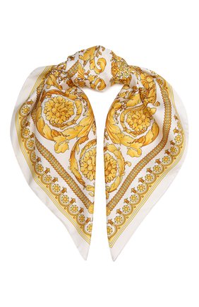 Женский шелковый платок VERSACE золотого цвета, арт. IF07001/IT03057 | Фото 1 (Материал: Шелк, Текстиль; Принт: С принтом)