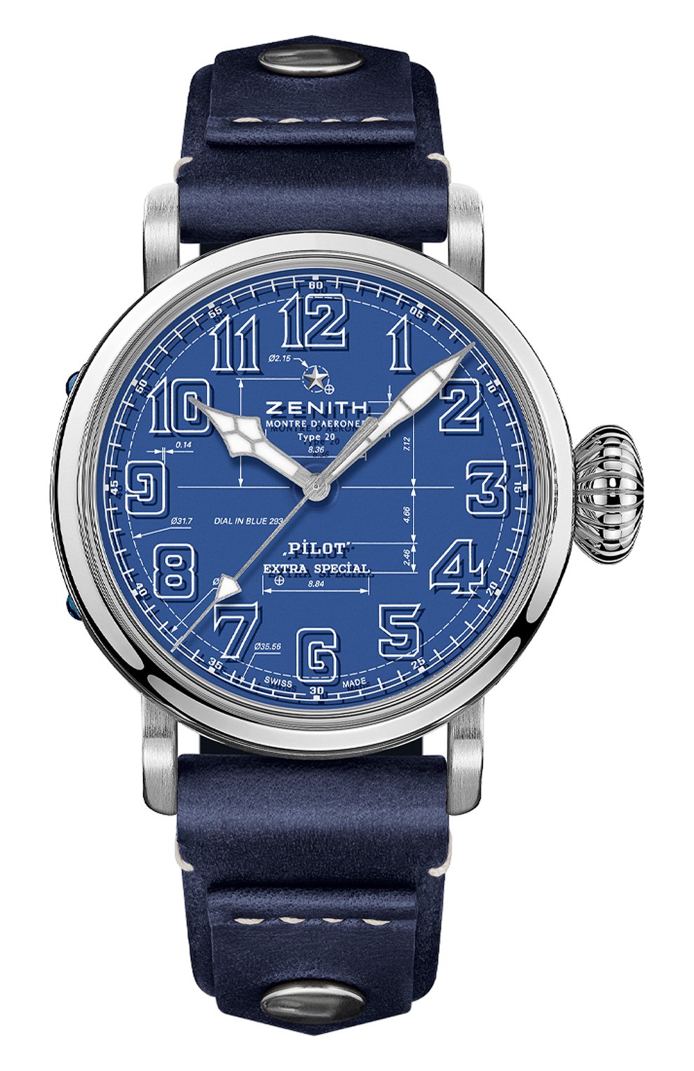 Мужские часы pilot type 20 blue print ZENITH бесцветного цвета, арт. 03.2435.679/51.I012 | Фото 1 (Механизм: Автомат; Материал корпуса: Сталь; Цвет циферблата: Синий)
