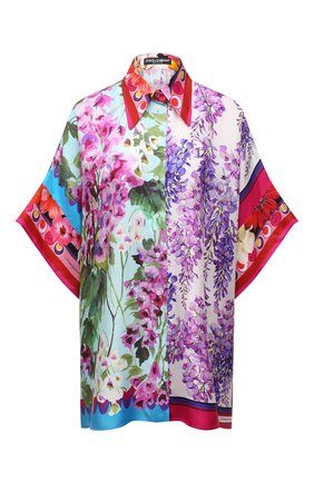 Женская шелковая рубашка DOLCE & GABBANA разноцветного цвета, арт. F5P44T/GDAJZ | Фото 1 (Рукава: 3/4; Материал внешний: Шелк; Длина (для топов): Удлиненные; Женское Кросс-КТ: Рубашка-одежда; Принт: С принтом; Стили: Романтичный)