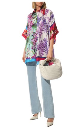 Женская шелковая рубашка DOLCE & GABBANA разноцветного цвета, арт. F5P44T/GDAJZ | Фото 2 (Рукава: 3/4; Материал внешний: Шелк; Длина (для топов): Удлиненные; Женское Кросс-КТ: Рубашка-одежда; Принт: С принтом; Стили: Романтичный)