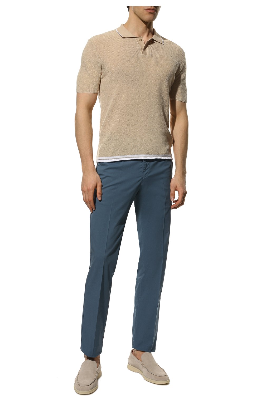 Мужские хлопковые брюки FEDELI синего цвета, арт. 5UEL0405 | Фото 2 (Силуэт М (брюки): Чиносы; Длина (брюки, джинсы): Стандартные; Случай: Повседневный; Материал внешний: Хлопок; Стили: Кэжуэл)