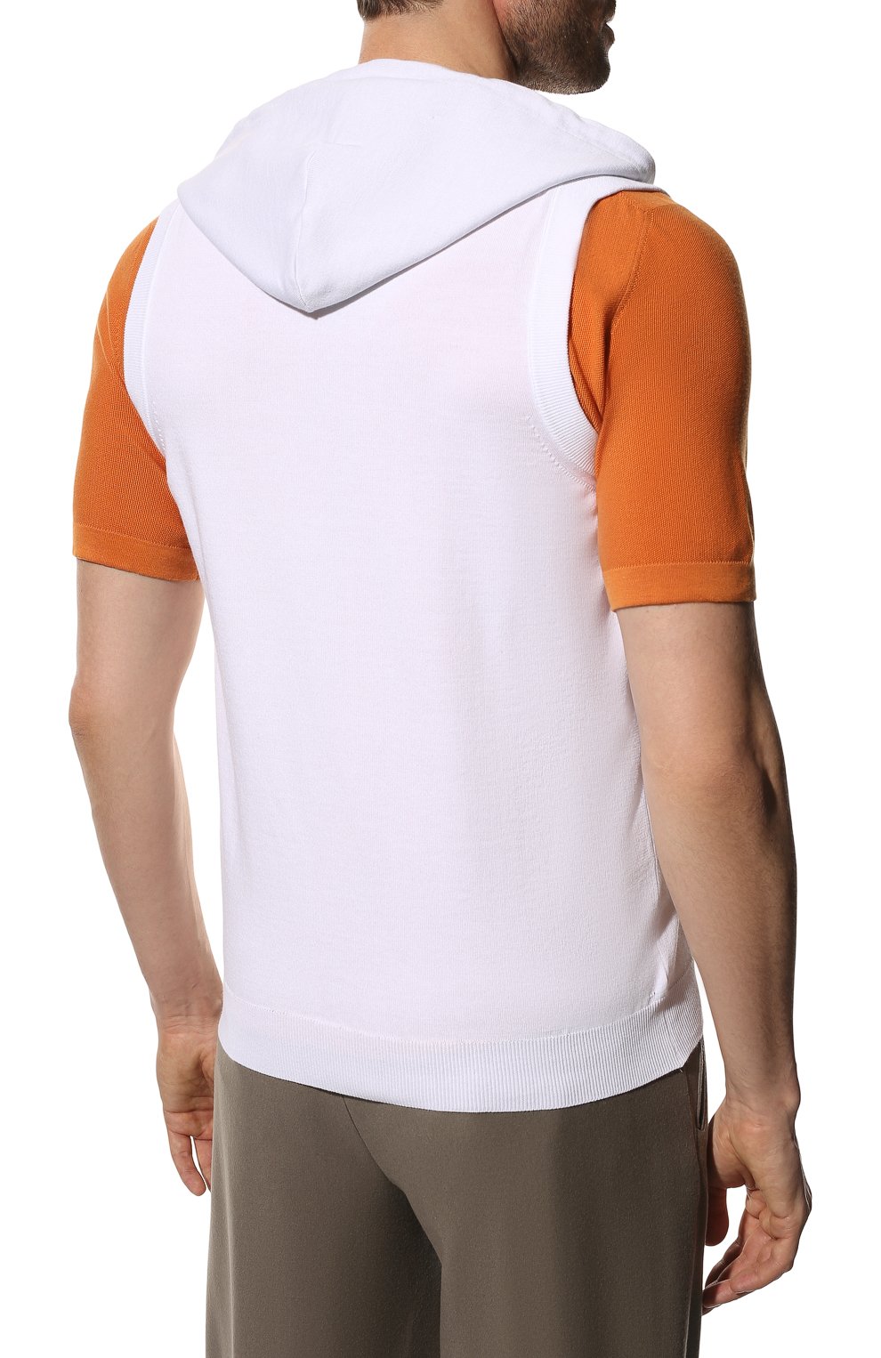 Мужской хлопковый жилет SVEVO белого цвета, арт. 46353SE22/MP46 | Фото 4 (Мужское Кросс-КТ: Толстовка-одежда; Материал внешний: Хлопок; Стили: Спорт-шик; Длина (верхняя одежда): Короткие)