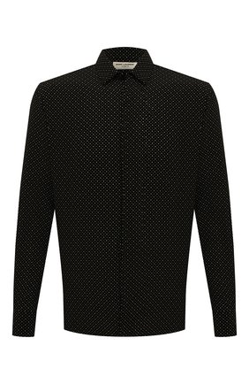 Мужская шелковая рубашка SAINT LAURENT черного цвета по цене 103500 руб., арт. 646850/Y2E62 | Фото 1 Мужская шелковая рубашка SAINT LAURENT черного цвета, арт. 646850/Y2E62 | Фото 1 (Материал внешний: Шелк; Длина (для топов): Стандартные; Рукава: Длинные; Случай: Повседневный; Манжеты: На пуговицах; Рубашки М: Regular Fit; Воротник: Кент; Принт: С принтом; Стили: Гламурный)
