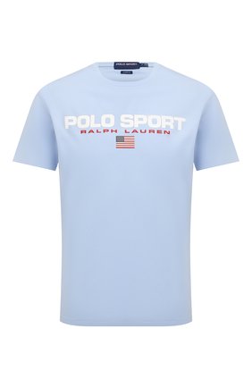 Мужская хлопковая футболка POLO RALPH LAUREN голубого цвета, арт. 710750444 | Фото 1 (Рукава: Короткие; Материал внешний: Хлопок; Длина (для топов): Стандартные; Принт: С принтом; Стили: Спорт-шик; Кросс-КТ: Спорт)