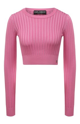 Женский шелковый пуловер DOLCE & GABBANA розового цвета, арт. FX308Z/JASQ8 | Фото 1 (Длина (для топов): Укороченные; Рукава: Длинные; Материал внешний: Шелк; Стили: Романтичный; Женское Кросс-КТ: Пуловер-одежда)