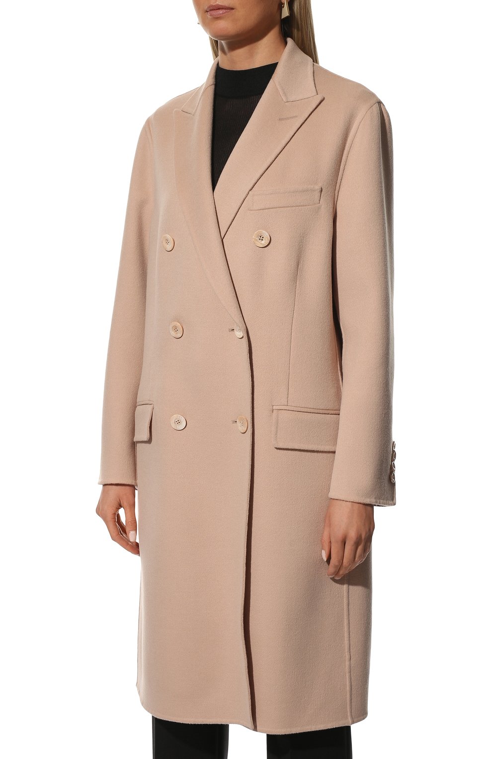 Женское шерстяное пальто DOLCE & GABBANA светло-розового цвета, арт. F0AZ7T/FU3I5 | Фото 3 (Материал внешний: Шерсть; Рукава: Длинные; Длина (верхняя одежда): До колена; 1-2-бортные: Двубортные; Стили: Кэжуэл)